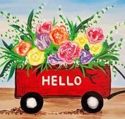 Flowers Red Wagon Diamond Painting