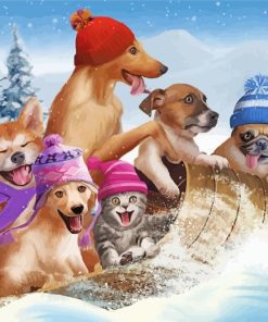 Funny Dogs In Snow Diamond Painting