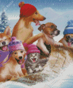 Funny Dogs In Snow Diamond Painting