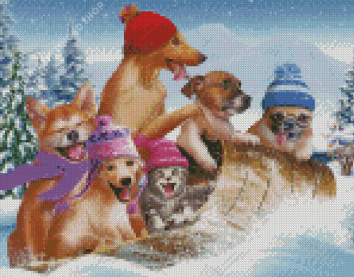 Funny Dogs In Snow Diamond Painting