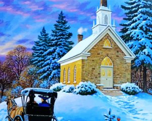 Horse And Carriage In Snow Diamond Painting