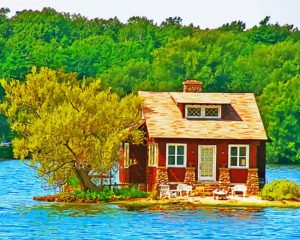 House By A Lake Landscape Diamond Painting