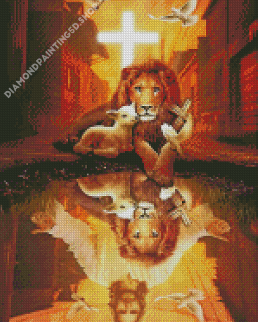 Lion And Jesus Water Reflection Diamond Painting