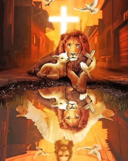 Lion And Jesus Water Reflection Diamond Painting