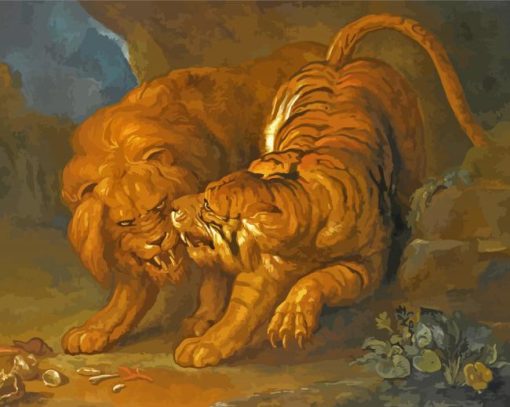 Lion And Tiger Fight Diamond Painting