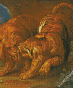 Lion And Tiger Fight Diamond Painting
