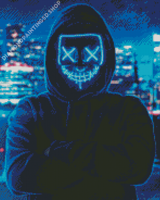 Man Wearing Neon Mask Diamond Painting