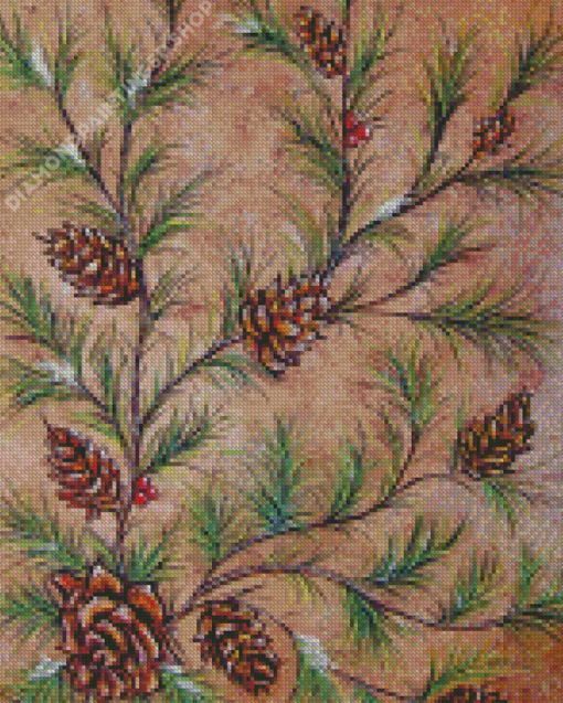 Pine Cones And Spruce Branches Diamond Painting