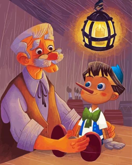 Pinocchio And His Dad Diamond Painting