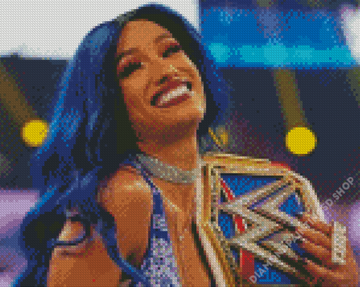 Sasha Banks Holding Smackdown Belt Diamond Painting