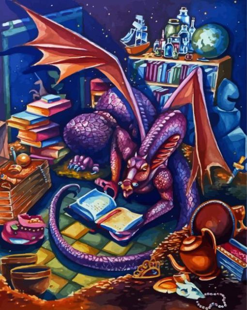 Wise Dragon Library Diamond Painting