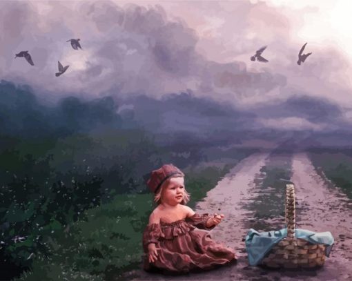 Abandoned Child With Basket Diamond Painting