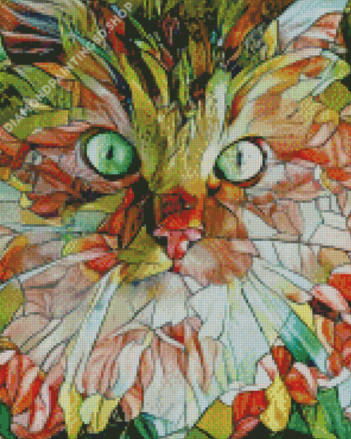 Abstract Cat And Leaves Diamond Painting