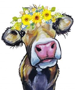 Aesthetic Cow With Sunflowers Diamond Painting