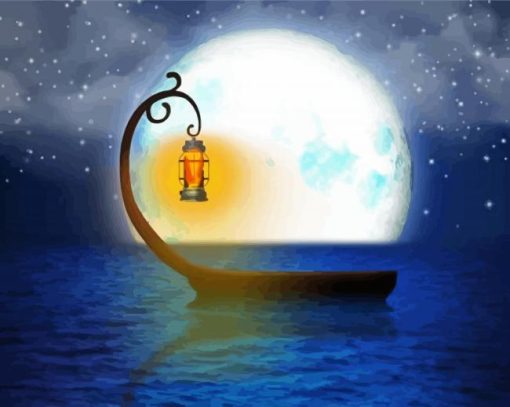 Aesthetic Boat Moon Illustration Diamond Painting