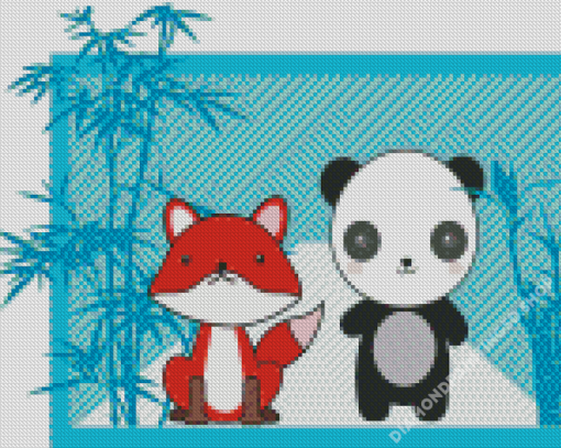 Aesthetic Panda And Fox Illustration Diamond Painting