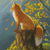 Aesthetic Fox On Tree Stump Diamond Painting