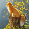 Aesthetic Fox On Tree Stump Diamond Painting