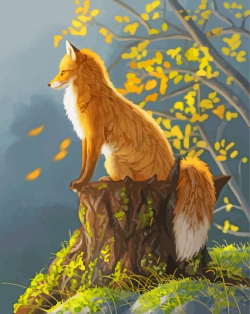 Aesthetic Fox On Tree Stump Diamond Painting