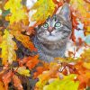 Cute Cat And Leaves Diamond Painting