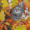 Cute Cat And Leaves Diamond Painting