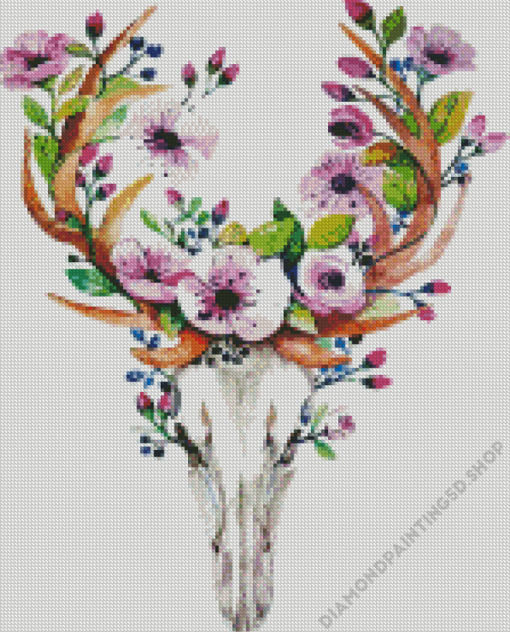 Flower Deer Skull Diamond Painting