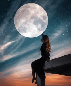 Girl With Moon night Diamond Painting