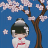 Japanese Doll In White Diamond Painting