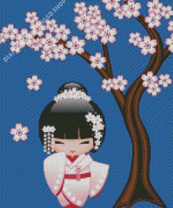 Japanese Doll In White Diamond Painting