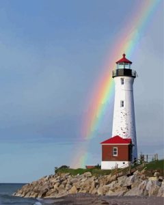 Lighthouse With Rainbow Diamond Painting