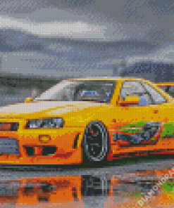 Orange Gt R34 Skyline Diamond Painting