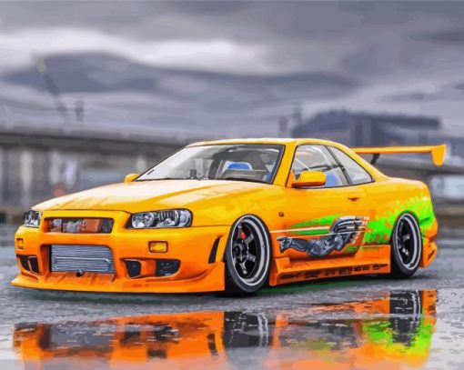 Orange Gt R34 Skyline Diamond Painting