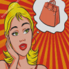 Pop Art Girl Thinking About New Purse Diamond Painting