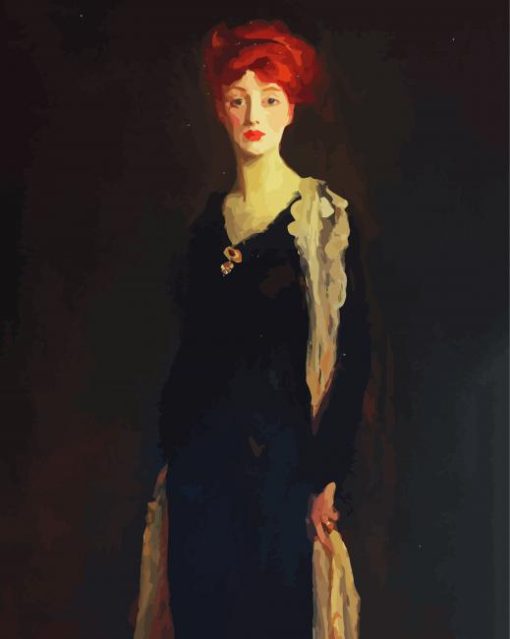 Redhead Lady In Black Diamond Painting