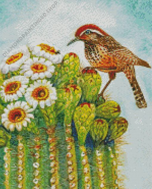 Saguaro Cartus Flower Illustration Diamond Painting