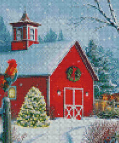 Snowy Christmas Barn Diamond Painting