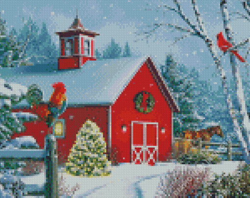 Snowy Christmas Barn Diamond Painting