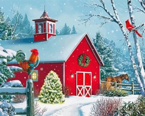 Snowy Christmas Barn Diamond Painting