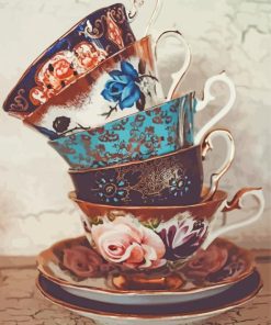Vintage Stacked Teacups Diamond Painting