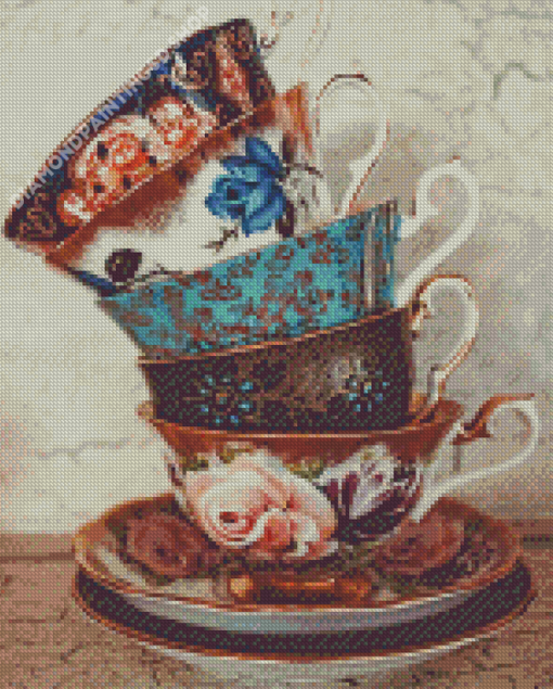 Vintage Stacked Teacups Diamond Painting