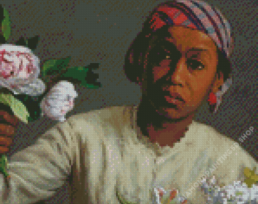 African Black Woman With Flowers Diamond Painting