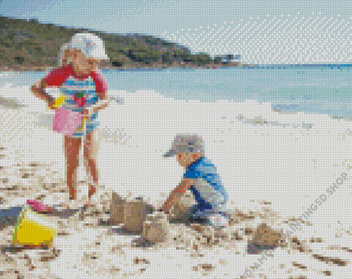 Beach And Kids Diamond Painting