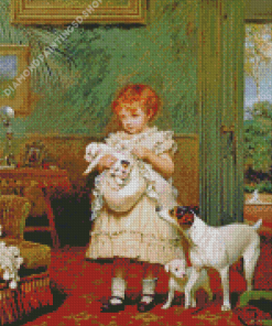 Charles Burton Barber Girl With Dogs Diamond Painting