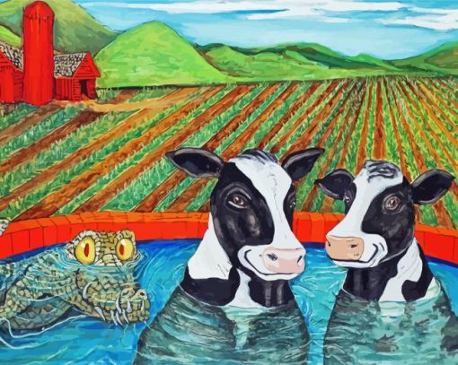 Cows In A Tub Diamond Painting