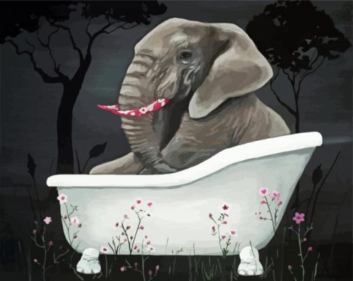 Elephant In Bathtub Diamond Painting