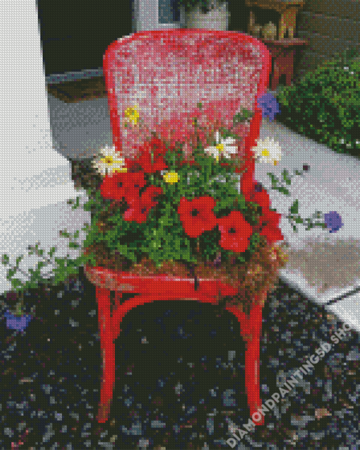 Flowers On Chair Diamond Painting
