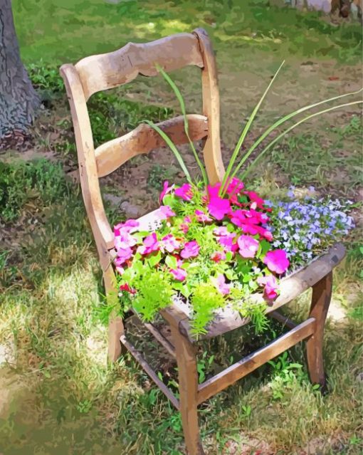 Flowers In Chair Diamond Painting