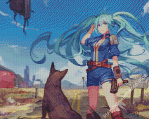 Girl With Dog Anime Diamond Painting