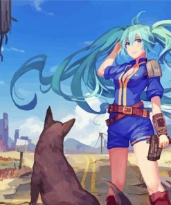 Girl With Dog Anime Diamond Painting