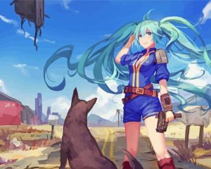 Girl With Dog Anime Diamond Painting